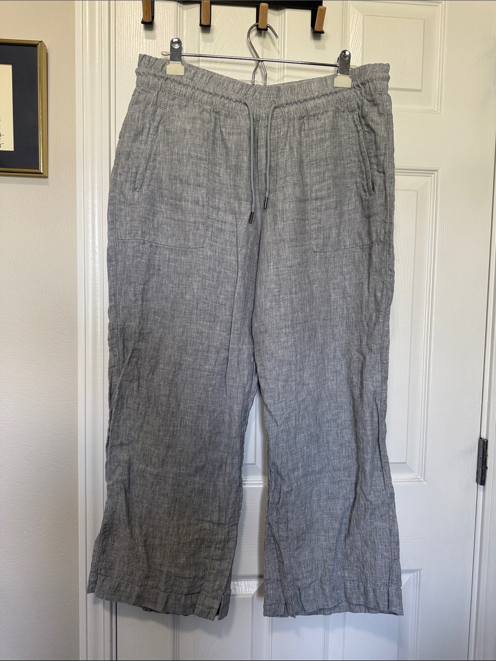 Athleta Women’s Retreat Gray Linen Drawstring elastic pants Large Petite